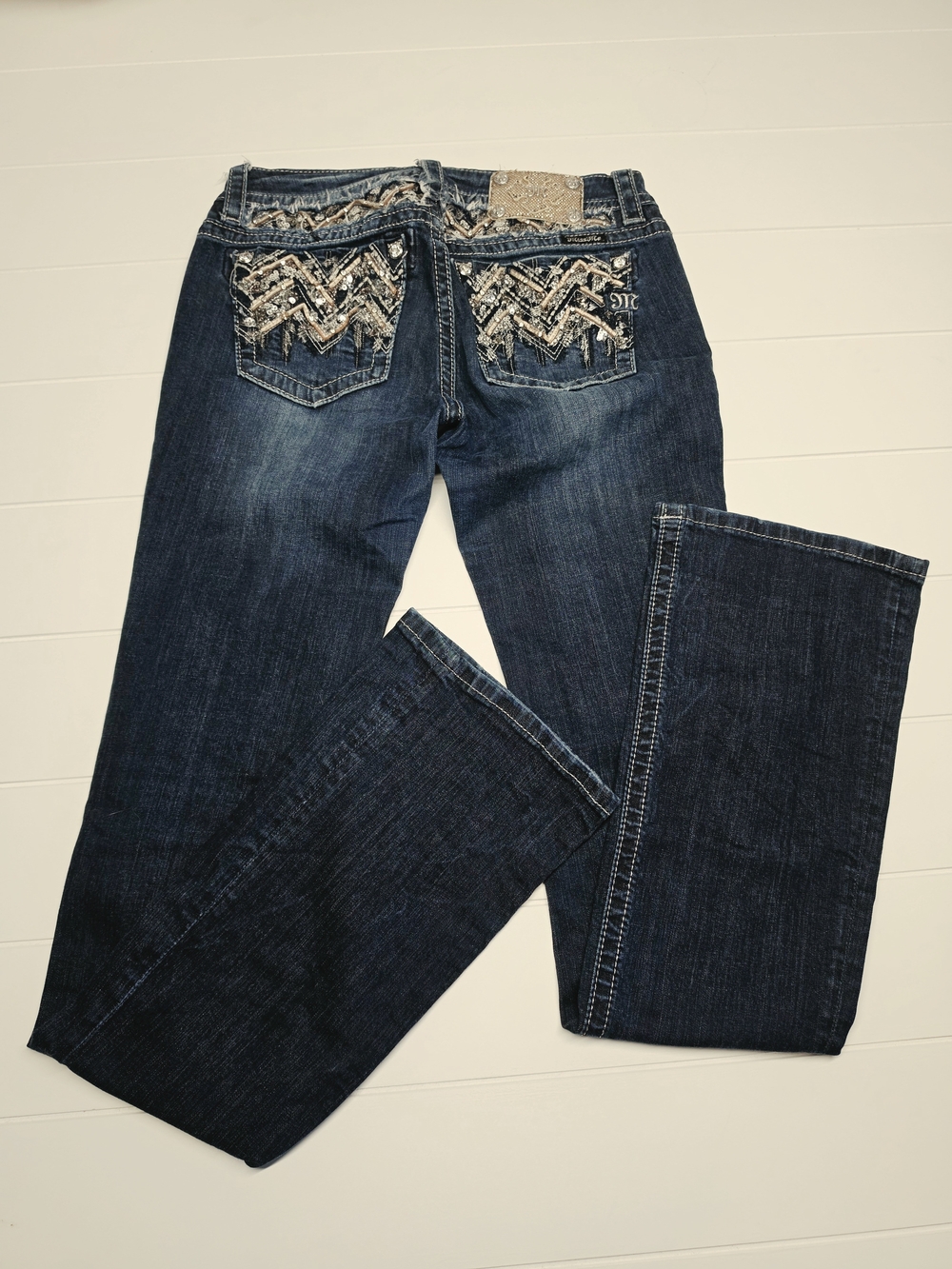Miss Me Women's Boot Cut Jeans Embellished Back Pocket Dark Wash Jeans Size 28